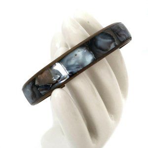 Copper Colored Metal Bangle Bracelet with Abalone Inset 8" Diameter 2 1/2"